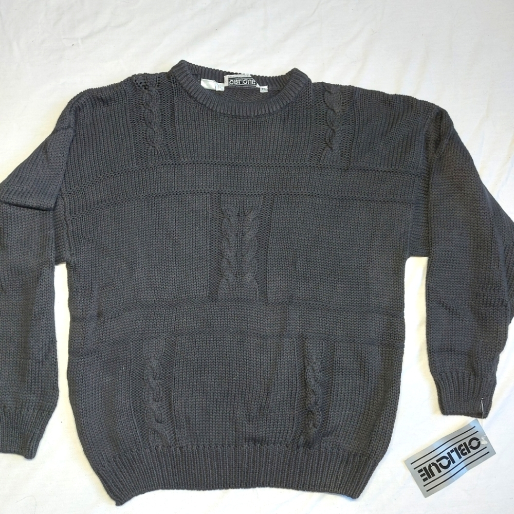 Vintage Oblique Black Crew Neck Knit Sweater, Medium, NWT